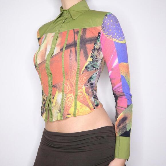 Y2K Italian Colorful Graphic Print Blouse (S/M) - Picture 3 of 5
